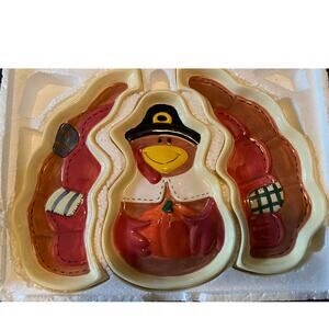 Transfar International Corp. Turkey Plates 3 Pieces Ceramic Thanksgiving Painted